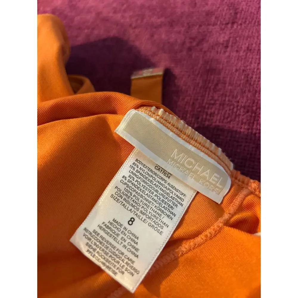 MICHAEL KORS Lace UP One Piece Swimsuit Orange Grommets Size 8 Padding Vacation